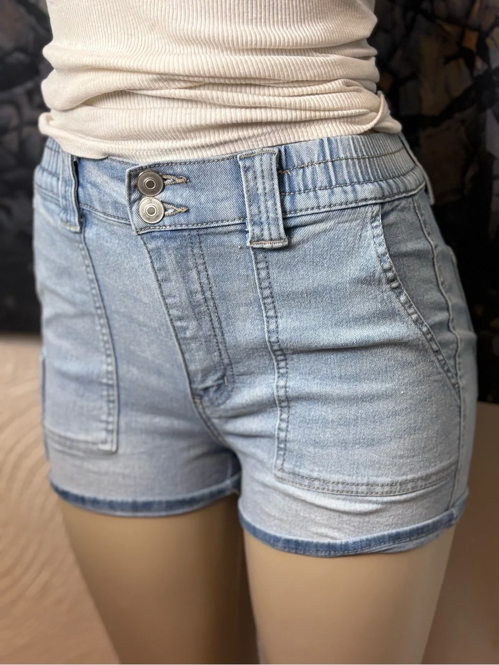 light blue denim shorts